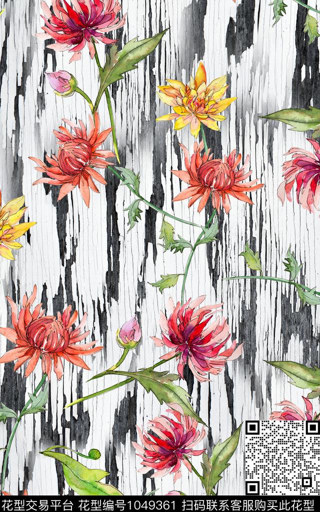 肌理花卉水墨风数码印花华亿平台下载（图片编号: 1049361） - 瓦栏（Walan）