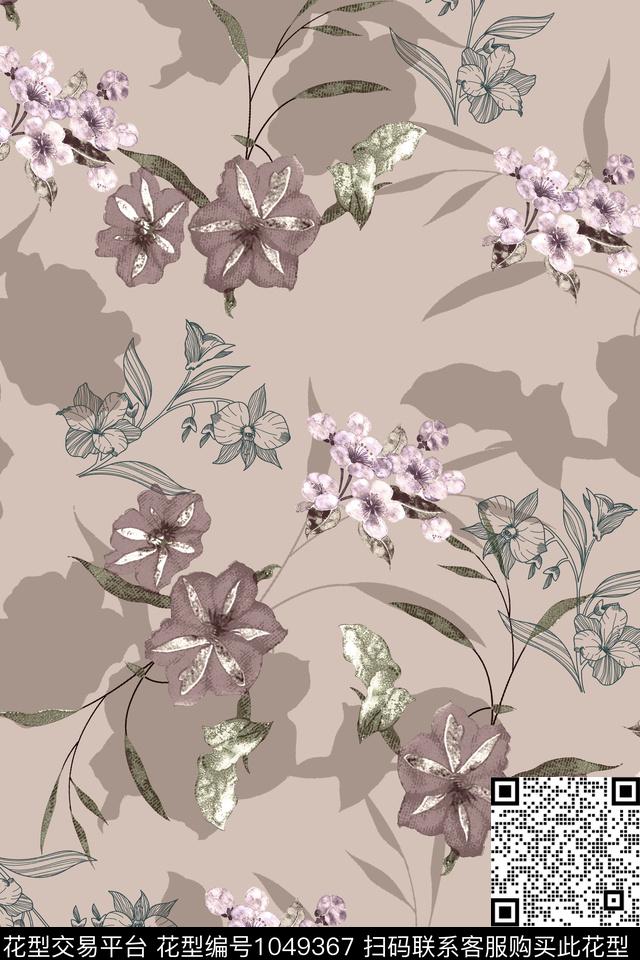 数码华亿平台素雅水彩花卉数码印花华亿平台下载（图片编号: 1049367） - 瓦栏（Walan）