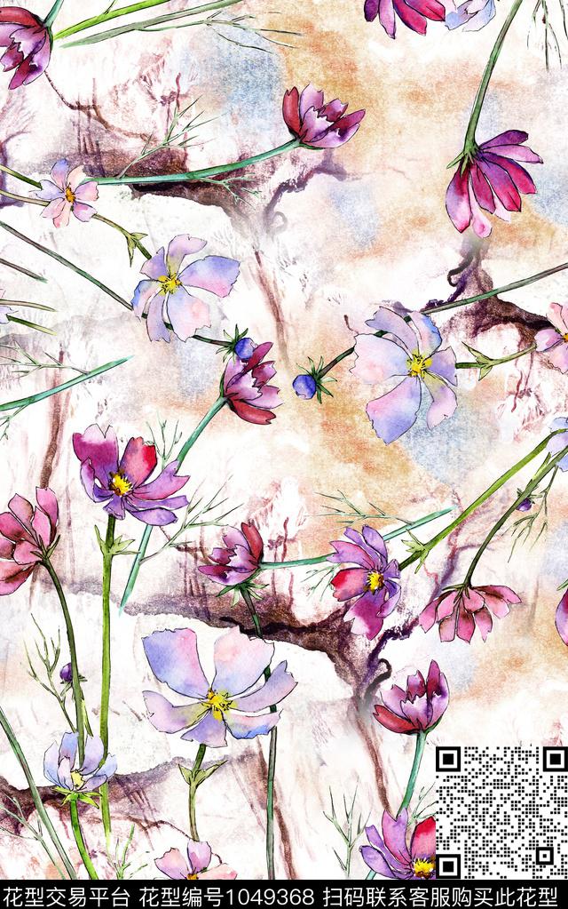 花卉水彩花卉水墨风数码印花华亿平台下载（图片编号: 1049368） - 瓦栏（Walan）