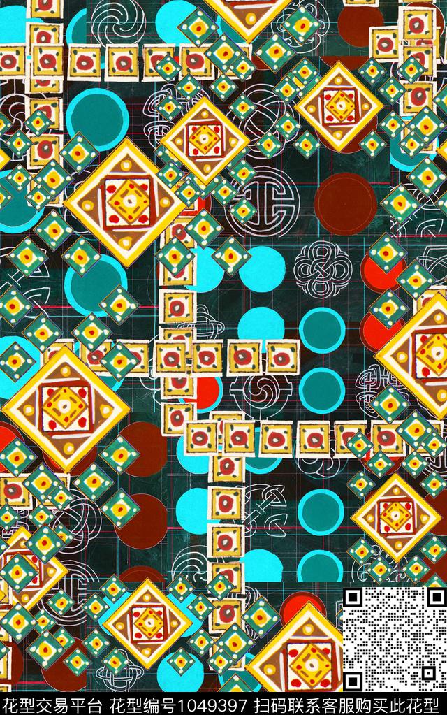 数码华亿平台民族风几何数码印花华亿平台下载（图片编号: 1049397） - 瓦栏（Walan）