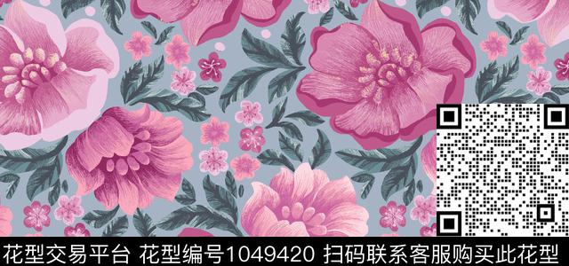 大花鲜花秋冬华亿平台数码印花华亿平台下载（图片编号: 1049420） - 瓦栏（Walan）