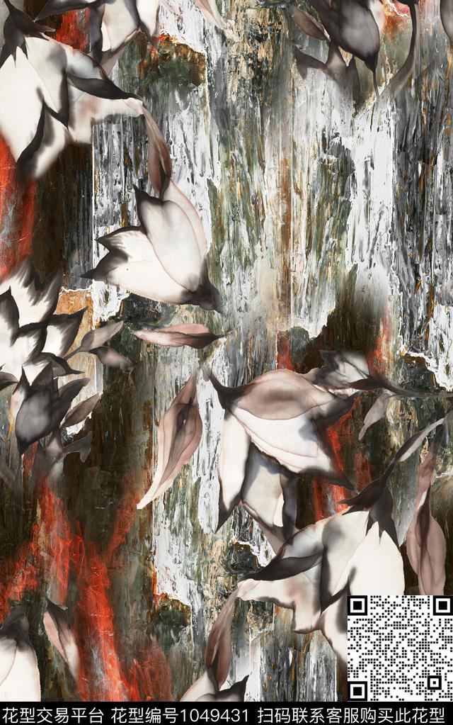 肌理抽象花卉数码印花华亿平台下载（图片编号: 1049431） - 瓦栏（Walan）