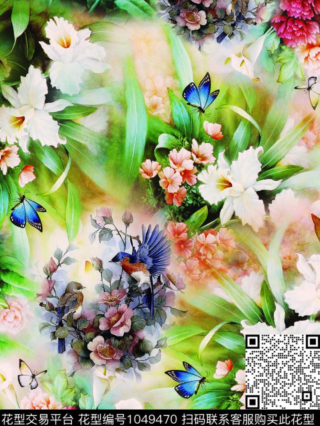 数码华亿平台花卉蝴蝶花鸟数码印花华亿平台下载（图片编号: 1049470） - 瓦栏（Walan）