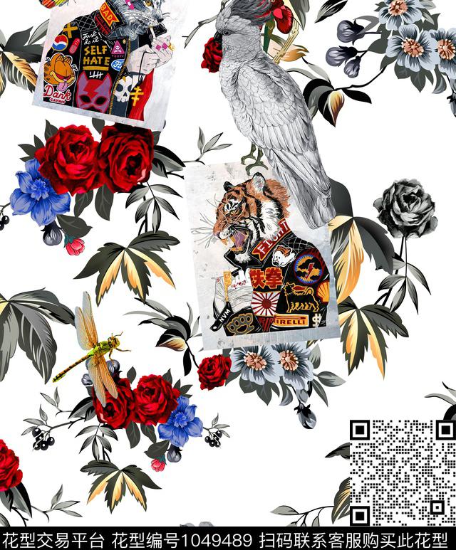 花卉鹦鹉大牌风数码印花华亿平台下载（图片编号: 1049489） - 瓦栏（Walan）