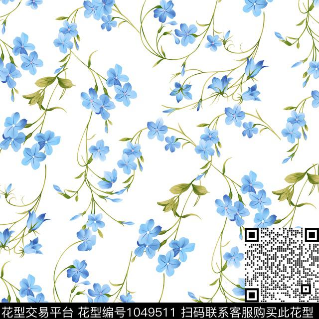小碎花手绘花卉清爽底花卉数码印花华亿平台下载（图片编号: 1049511） - 瓦栏（Walan）