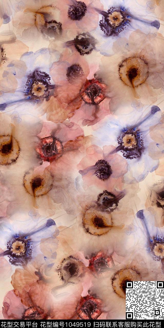 数码华亿平台水彩花卉女装数码印花华亿平台下载（图片编号: 1049519） - 瓦栏（Walan）