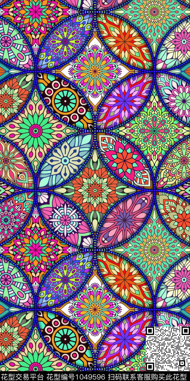 花卉几何大牌风数码印花华亿平台下载（图片编号: 1049596） - 瓦栏（Walan）