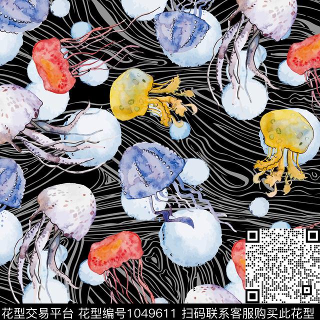 线条海洋海藻数码印花华亿平台下载（图片编号: 1049611） - 瓦栏（Walan）