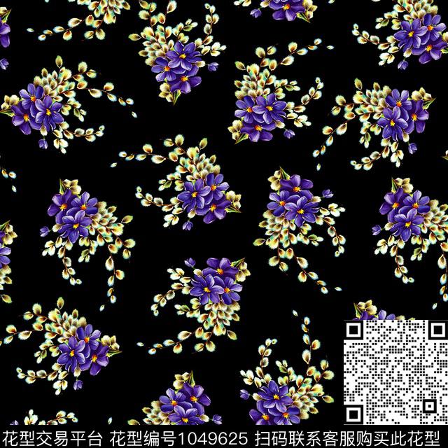 数码华亿平台黑底花卉民族风数码印花华亿平台下载（图片编号: 1049625） - 瓦栏（Walan）