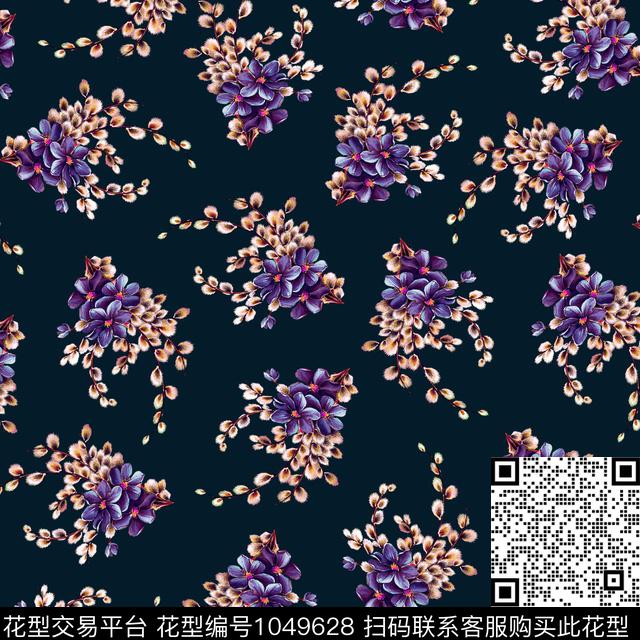 数码华亿平台黑底花卉民族风数码印花华亿平台下载（图片编号: 1049628） - 瓦栏（Walan）