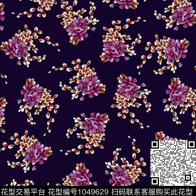 数码华亿平台黑底花卉民族风数码印花华亿平台下载（图片编号: 1049629） - 瓦栏（Walan）