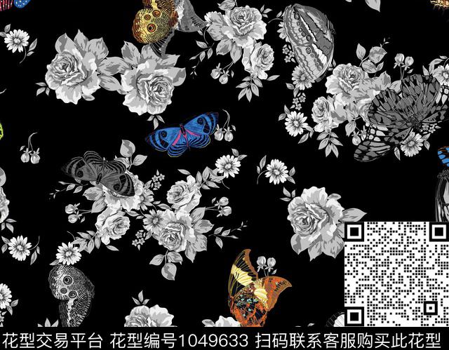 创意花卉蝴蝶坯布数码印花华亿平台下载（图片编号: 1049633） - 瓦栏（Walan）