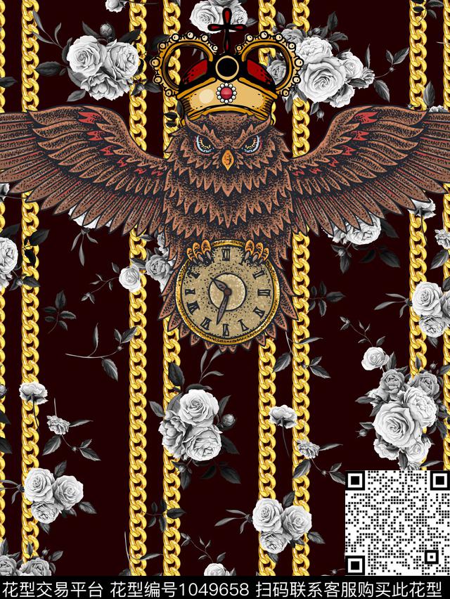 猫头鹰珠宝宝石复古数码印花华亿平台下载（图片编号: 1049658） - 瓦栏（Walan）