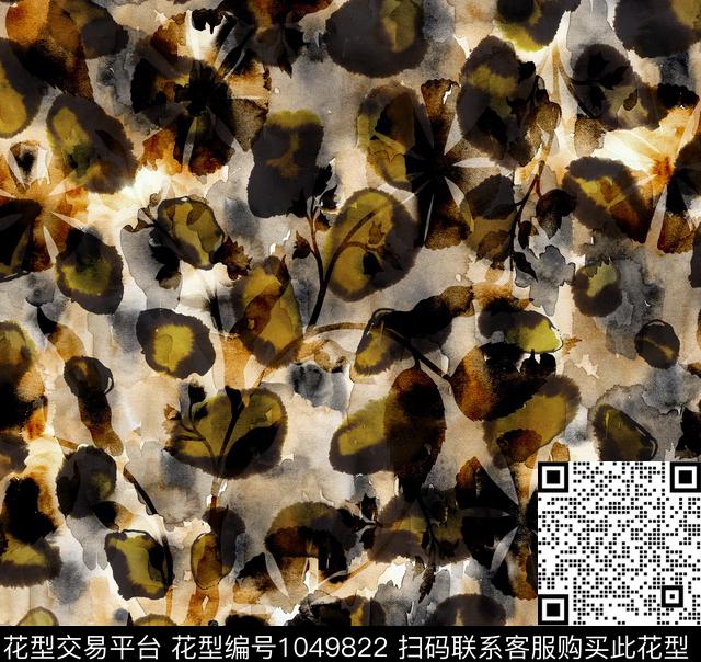 数码华亿平台手绘花卉豹纹数码印花华亿平台下载（图片编号: 1049822） - 瓦栏（Walan）