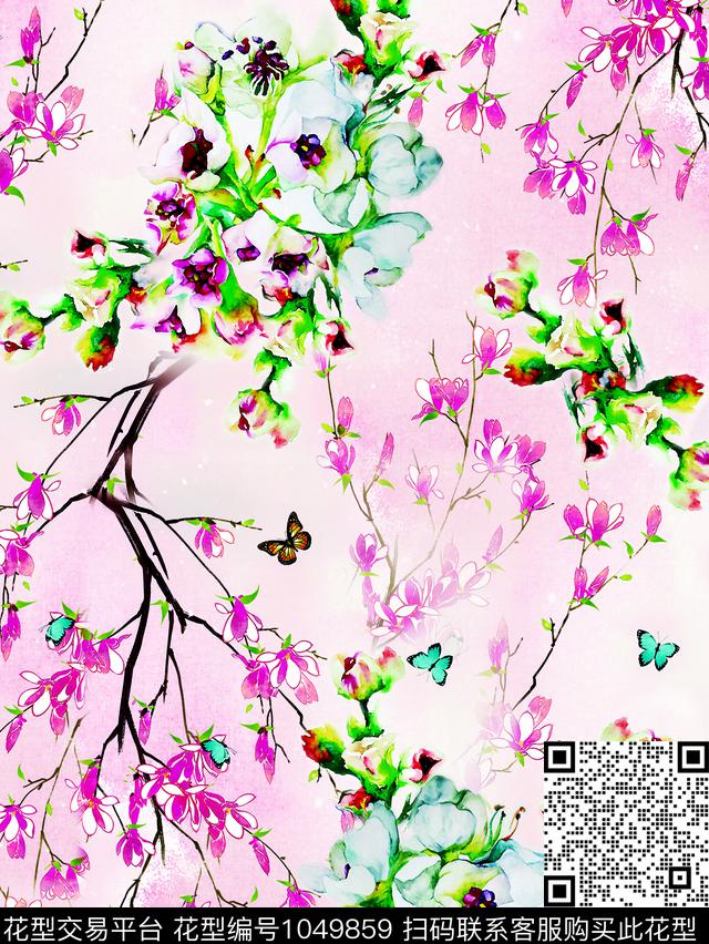 玉兰花水彩花卉小碎花数码印花华亿平台下载（图片编号: 1049859） - 瓦栏（Walan）