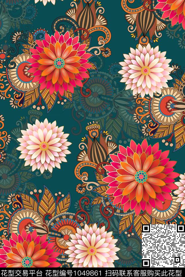 数码华亿平台花卉大牌风数码印花华亿平台下载（图片编号: 1049861） - 瓦栏（Walan）