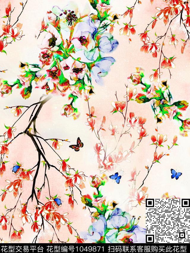 玉兰花水彩花卉小碎花数码印花华亿平台下载（图片编号: 1049871） - 瓦栏（Walan）