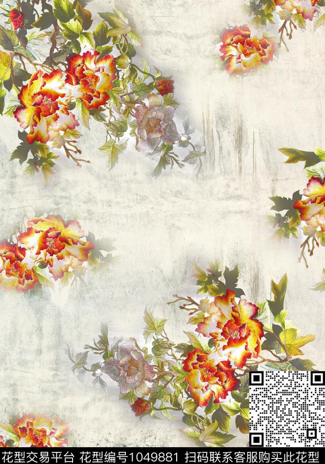 中国风水彩花卉花卉数码印花华亿平台下载（图片编号: 1049881） - 瓦栏（Walan）