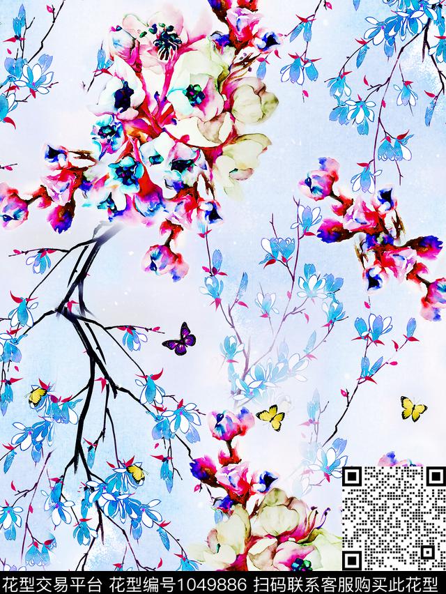 玉兰花水彩花卉小碎花数码印花华亿平台下载（图片编号: 1049886） - 瓦栏（Walan）