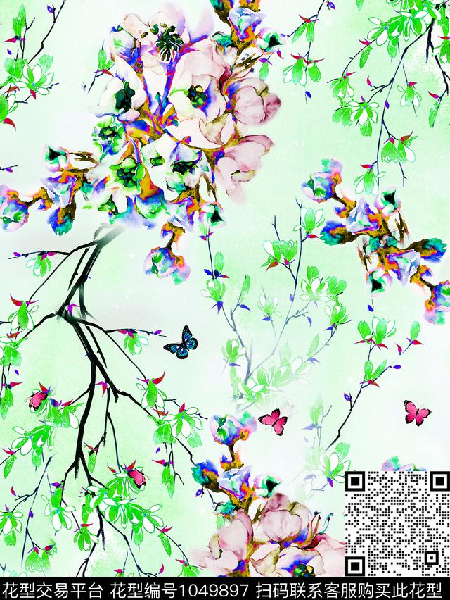 玉兰花水彩花卉小碎花数码印花华亿平台下载（图片编号: 1049897） - 瓦栏（Walan）
