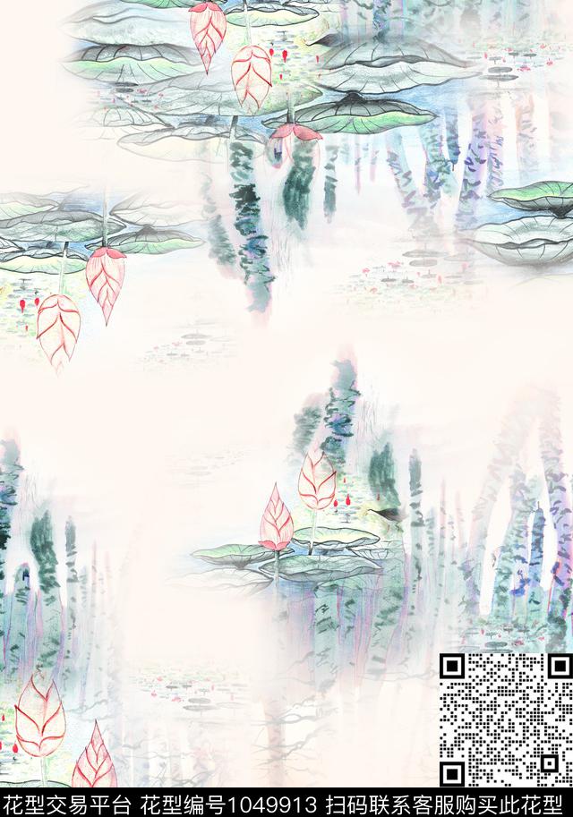 花卉中国风水彩花卉数码印花华亿平台下载（图片编号: 1049913） - 瓦栏（Walan）