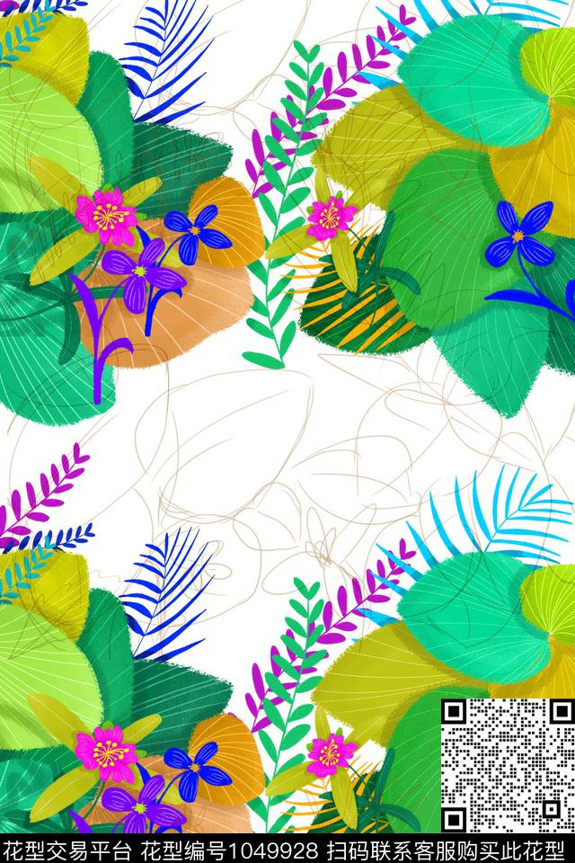 植物手绘花卉绿植树叶数码印花华亿平台下载（图片编号: 1049928） - 瓦栏（Walan）