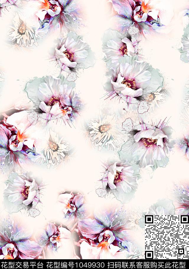 中国风水彩花卉花卉数码印花华亿平台下载（图片编号: 1049930） - 瓦栏（Walan）