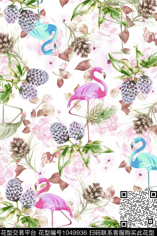 火烈鸟玫瑰花桑果数码印花华亿平台下载（图片编号: 1049936） - 瓦栏（Walan）
