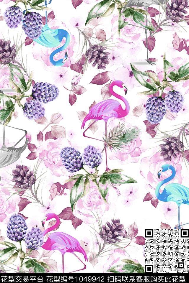 火烈鸟玫瑰花桑果数码印花华亿平台下载（图片编号: 1049942） - 瓦栏（Walan）