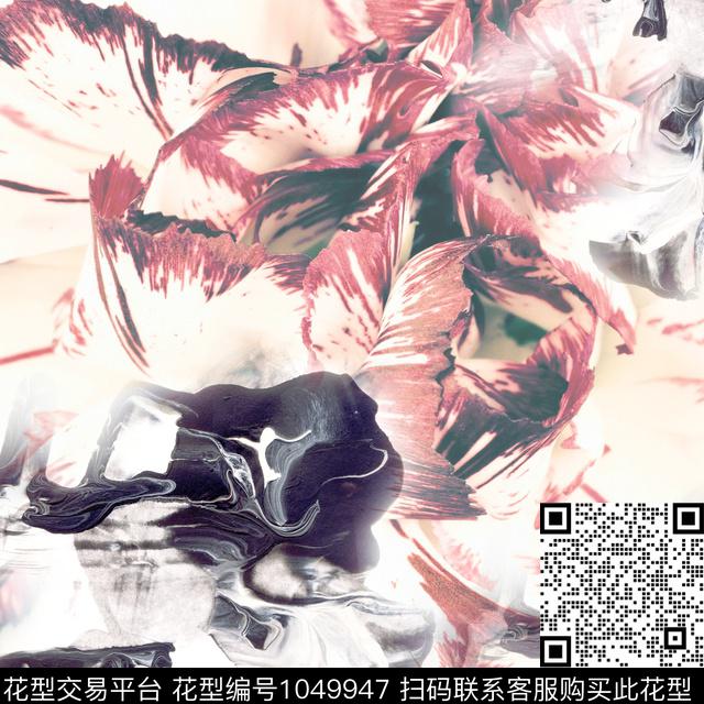 水彩花卉笔触中国风数码印花华亿平台下载（图片编号: 1049947） - 瓦栏（Walan）