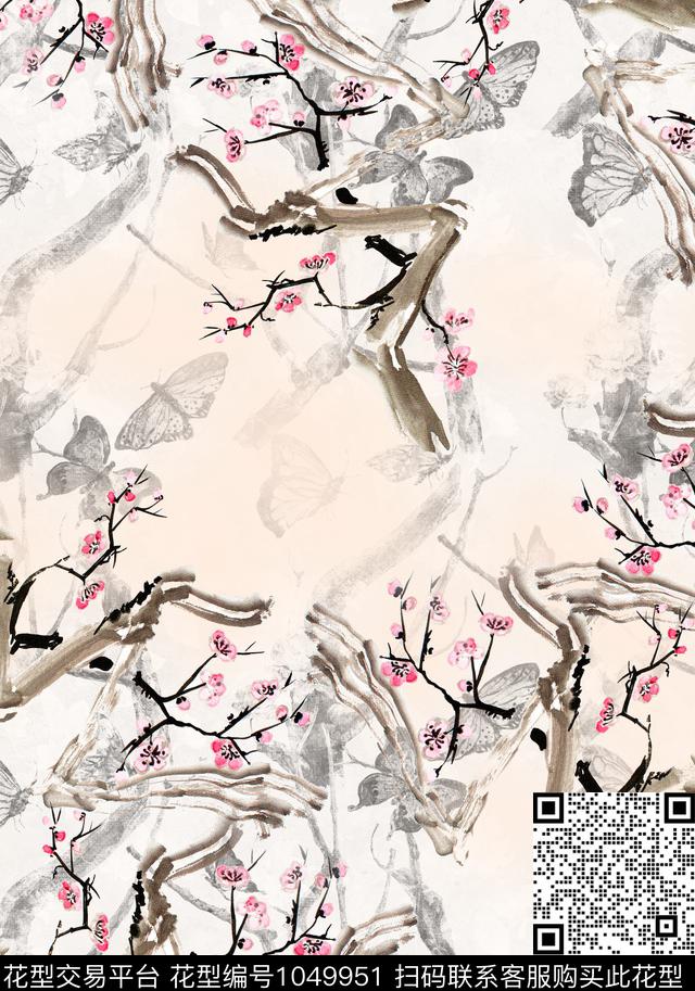 花卉中国风水彩花卉数码印花华亿平台下载（图片编号: 1049951） - 瓦栏（Walan）