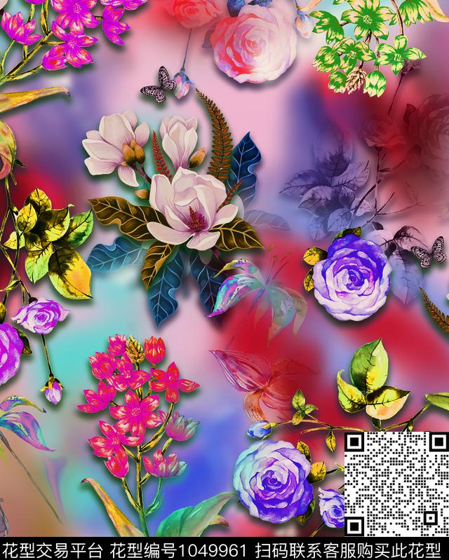 数码华亿平台水彩花卉手绘花卉数码印花华亿平台下载（图片编号: 1049961） - 瓦栏（Walan）