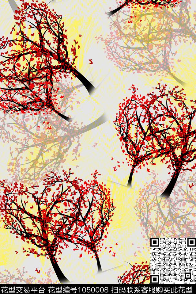 春夏华亿平台花卉树枝数码印花华亿平台下载（图片编号: 1050008） - 瓦栏（Walan）