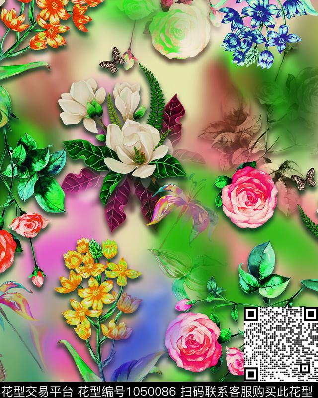 数码华亿平台水彩花卉手绘花卉数码印花华亿平台下载（图片编号: 1050086） - 瓦栏（Walan）