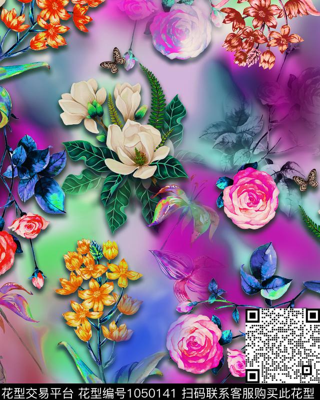 数码华亿平台水彩花卉手绘花卉数码印花华亿平台下载（图片编号: 1050141） - 瓦栏（Walan）
