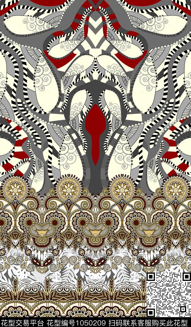 数码华亿平台民族风几何数码印花华亿平台下载（图片编号: 1050209） - 瓦栏（Walan）