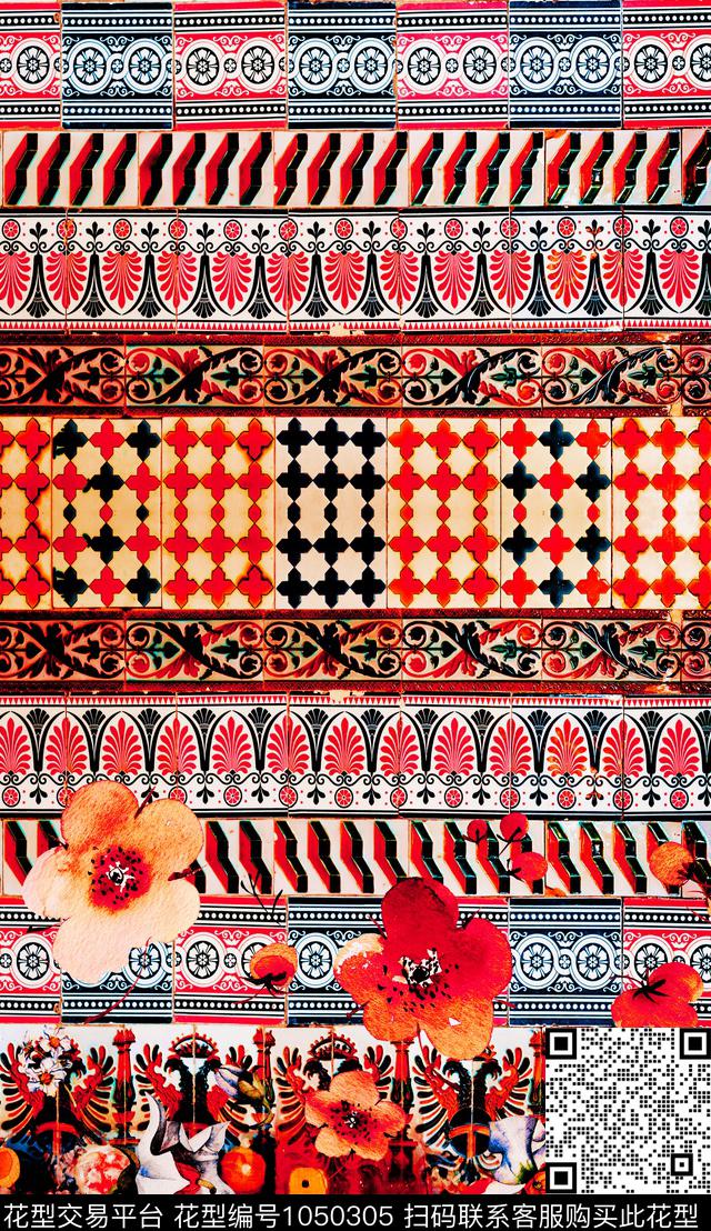 波西米亚定位花民族风数码印花华亿平台下载（图片编号: 1050305） - 瓦栏（Walan）