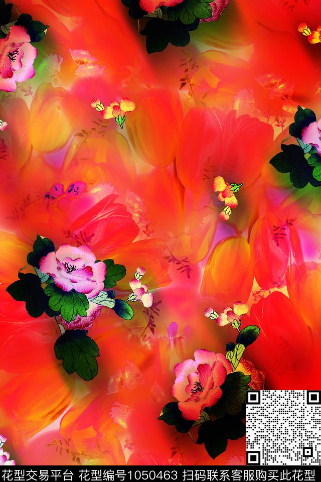 手绘花卉少女数码印花华亿平台下载（图片编号: 1050463） - 瓦栏（Walan）