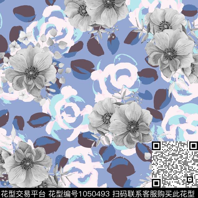 抽象花卉几何数码印花华亿平台下载（图片编号: 1050493） - 瓦栏（Walan）