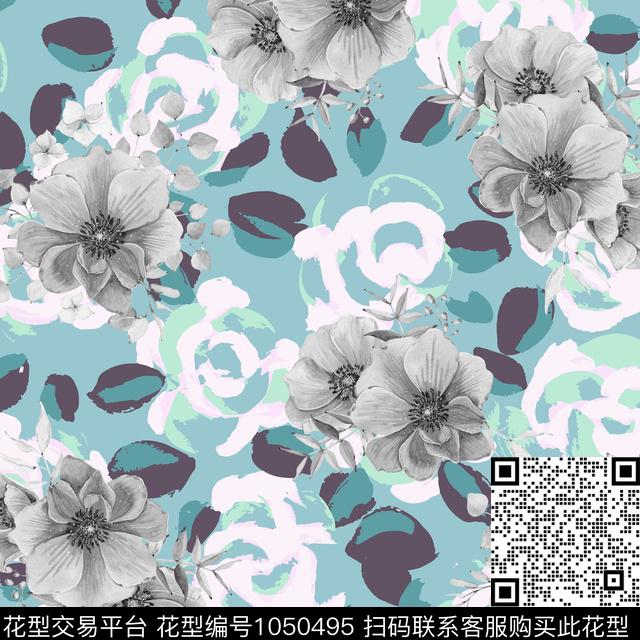 抽象花卉几何数码印花华亿平台下载（图片编号: 1050495） - 瓦栏（Walan）