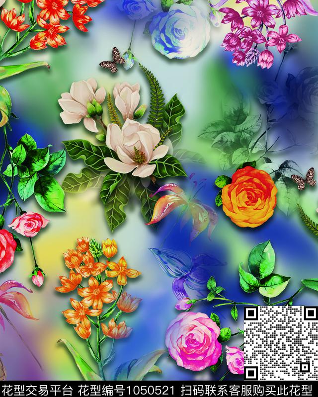 数码华亿平台水彩花卉手绘花卉数码印花华亿平台下载（图片编号: 1050521） - 瓦栏（Walan）