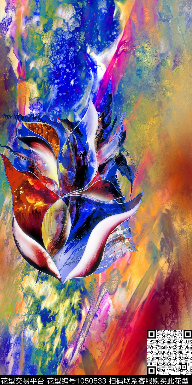 大花抽象水彩花卉数码印花华亿平台下载（图片编号: 1050533） - 瓦栏（Walan）
