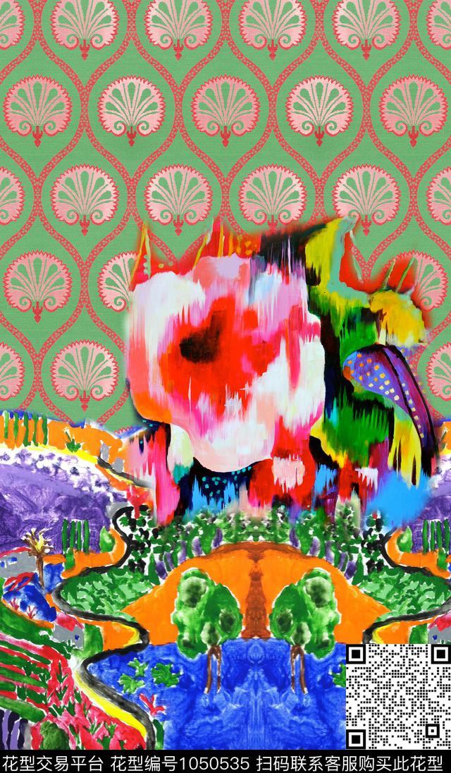 大花民族风水彩花卉数码印花华亿平台下载（图片编号: 1050535） - 瓦栏（Walan）