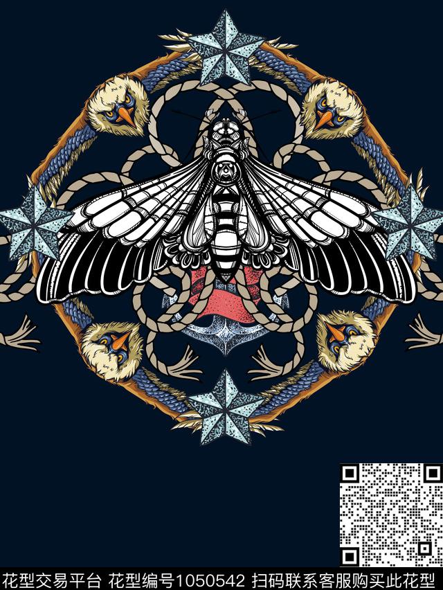 船锚老鹰昆虫传统印花华亿平台下载（图片编号: 1050542） - 瓦栏（Walan）