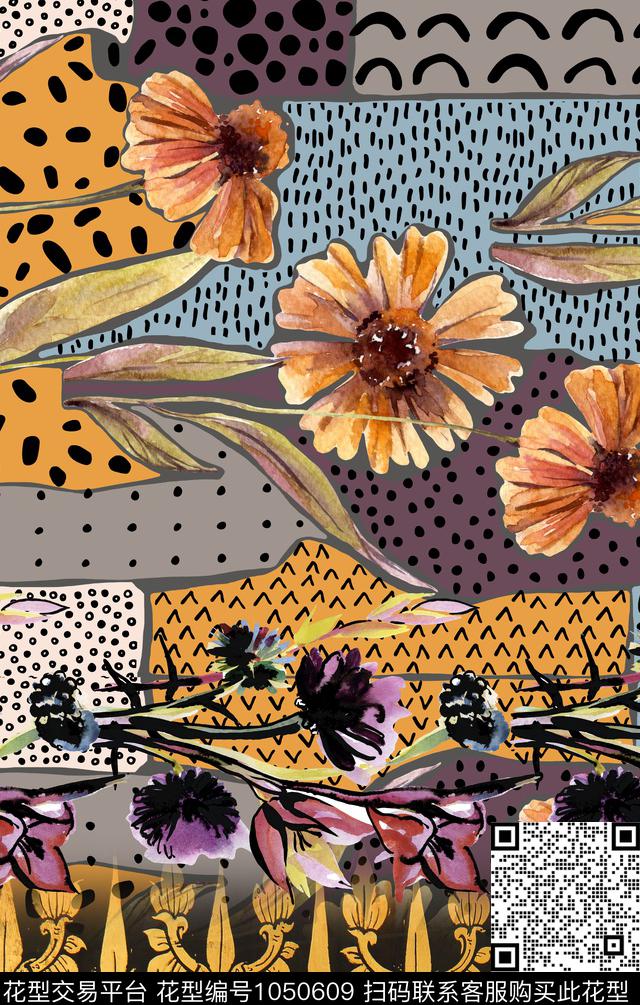 数码华亿平台波西米亚定位花数码印花华亿平台下载（图片编号: 1050609） - 瓦栏（Walan）