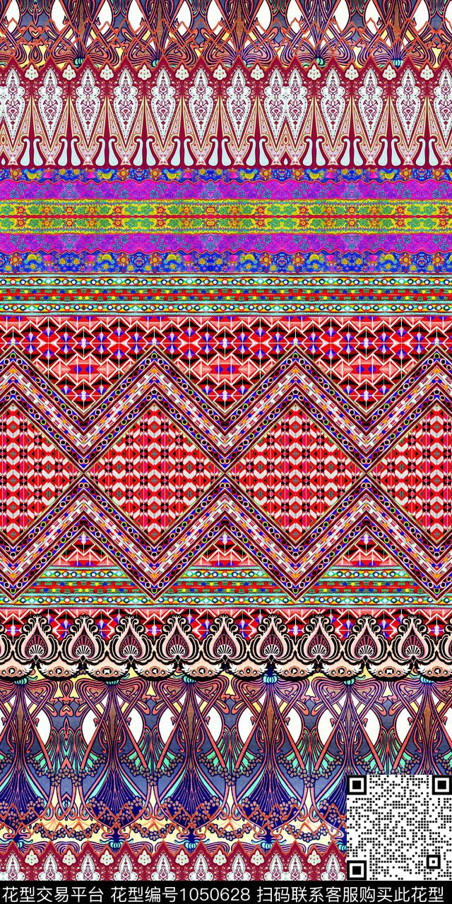 条纹民族风几何数码印花华亿平台下载（图片编号: 1050628） - 瓦栏（Walan）