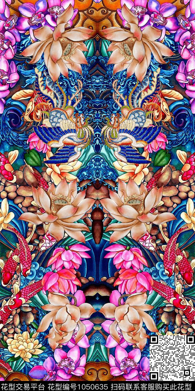 民族风花卉凤凰数码印花华亿平台下载（图片编号: 1050635） - 瓦栏（Walan）