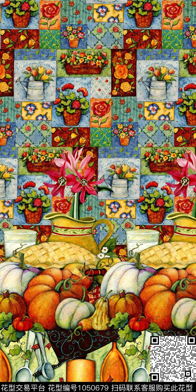 蔬菜休闲花卉数码印花华亿平台下载（图片编号: 1050679） - 瓦栏（Walan）