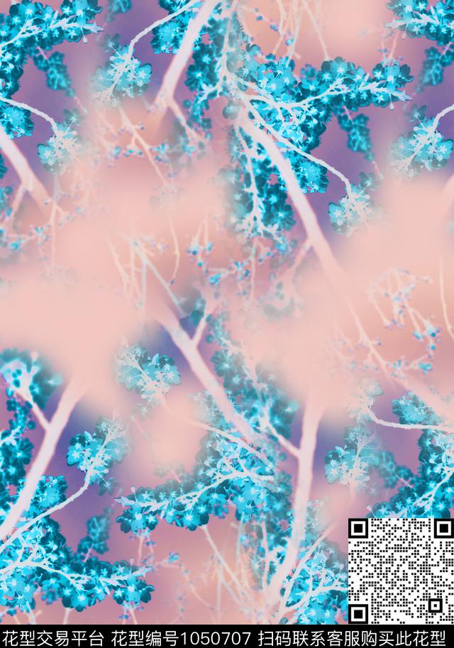 中国风花卉水墨风数码印花华亿平台下载（图片编号: 1050707） - 瓦栏（Walan）