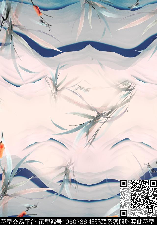 笔触中国风水墨风数码印花华亿平台下载（图片编号: 1050736） - 瓦栏（Walan）